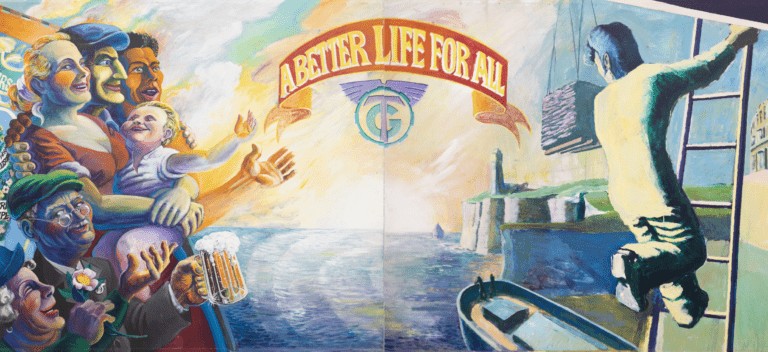 Excerpts from 'Union and Peace: The Spirit of Liberty' (Panel 7) and 'Recognition and Achievement' (Panel 8) in Eastbourne International Workers' Mural