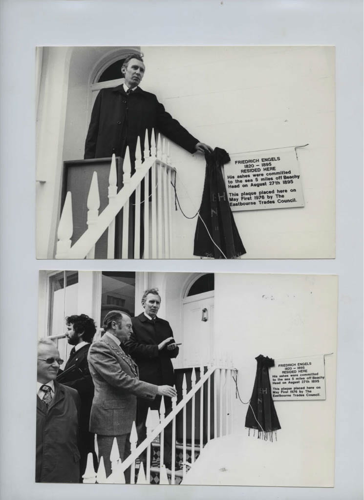 Heir Heinz Birch unveiling the 1976 plaque: Herr Heinz Birch, Mayor Clifford Scott, Terry MacCarthy (National Museum of Labour History), and Cuban Revolutionary Lionel Sotto; 1976.