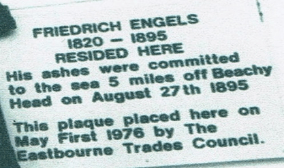 Engels Plaque at 4 Cavendish Place, Eastbourne. 1976