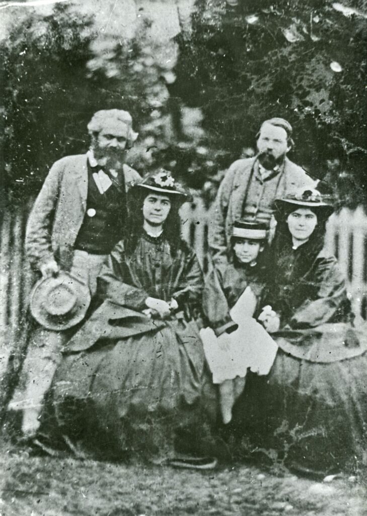 Karl Marx, Friedrich Engels and Marx's daughters; 1860s.